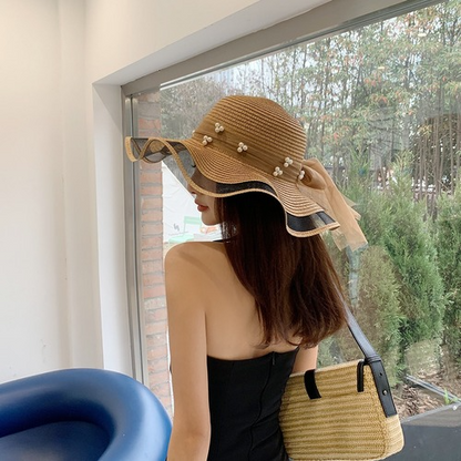 Foldable Wide Brim Floppy Girls Straw Hat Sun Hat Beach Summer Hat Protect Cap