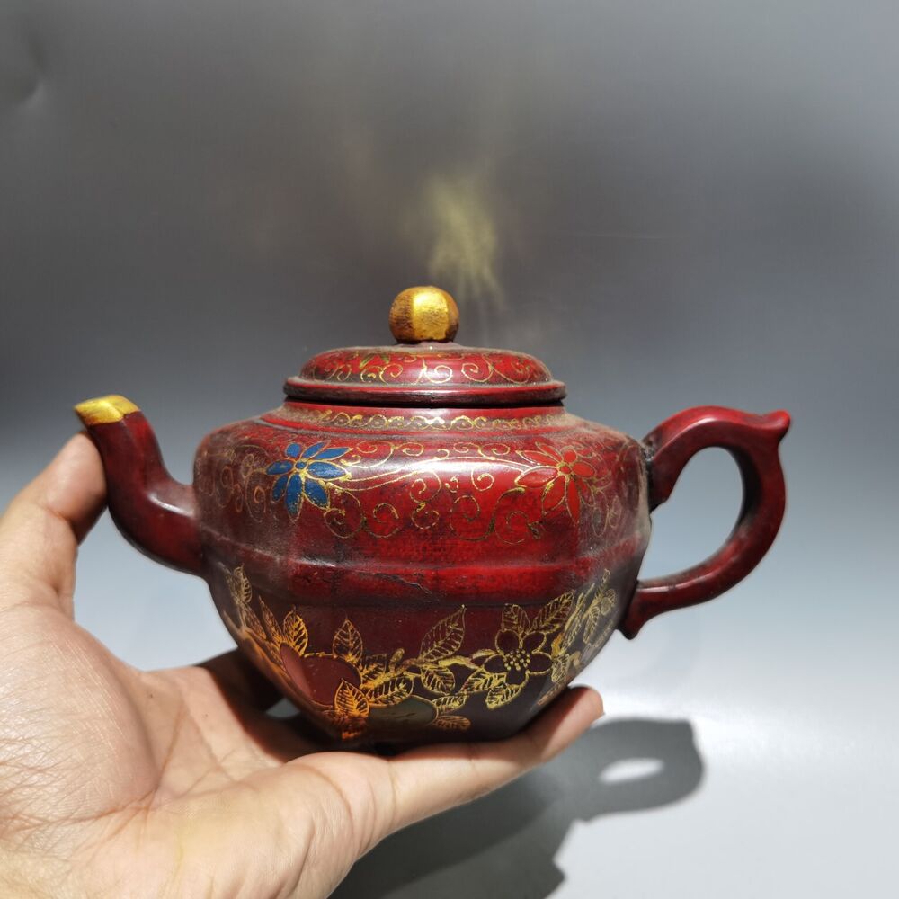 Chinese Yixing Purple Clay Teapot Zisha Ceremony Enamel Fine Teaware Collectible
