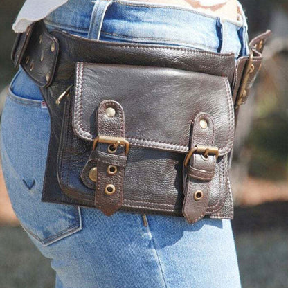 Medieval Steampunk PU Leather Waist Bag Hip Pocket with Buckle Cosplay