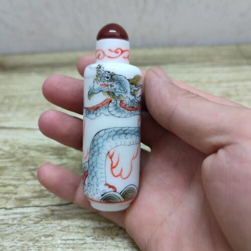 vintage antique chinese Glass snuff bottles dragon Painted snuffbox gifts signet