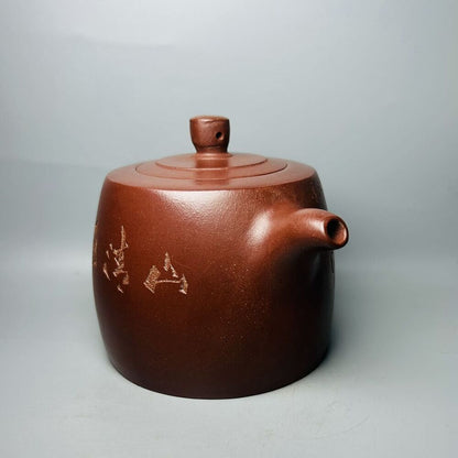 Vintage China Yixing Purple Clay Teapot Zisha Ceremony Carving Landscape Tea Set