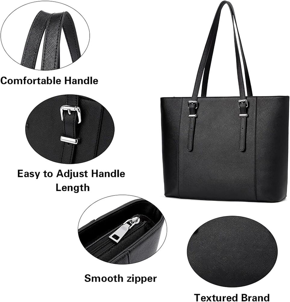 BROMEN Women Briefcase 15.6 inch Laptop Tote Bag Vintage Leather 4-black