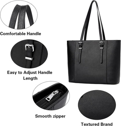 BROMEN Women Briefcase 15.6 inch Laptop Tote Bag Vintage Leather 4-black