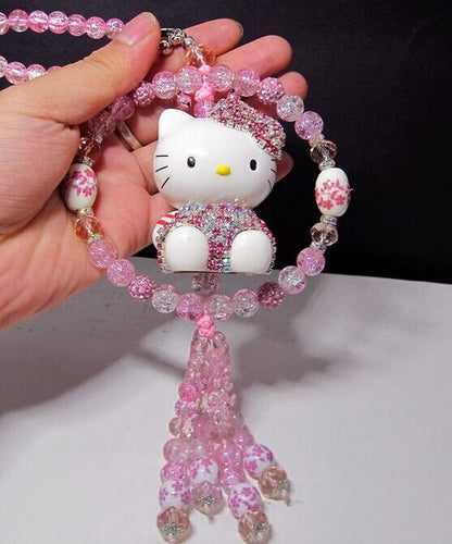 Handmade Cute Rhinestone Crystal Hello Kitty Pendant Purple Beading Car Decor