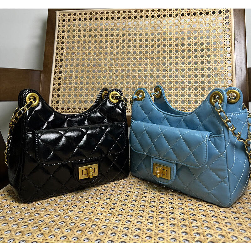 Small Mini Quilted Real Leather Shoulder Bag Hobo Crossbody Clutch Purse Chain