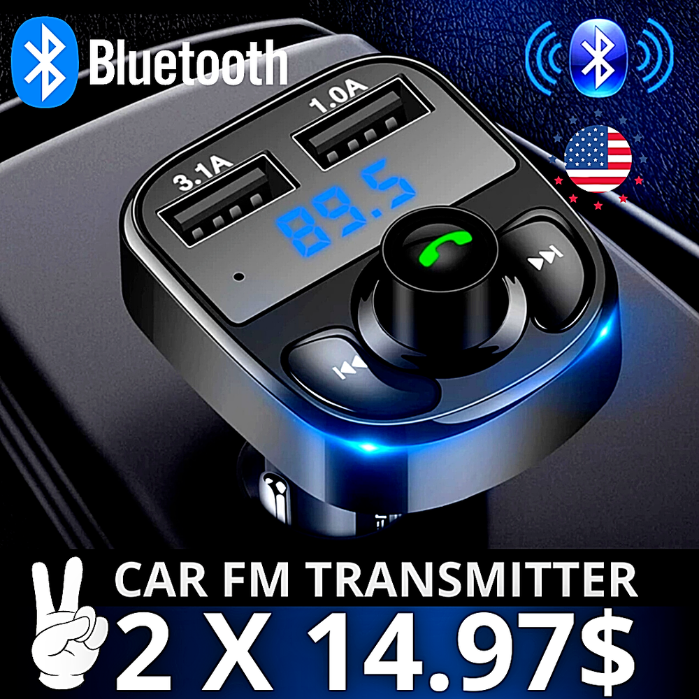 2 Cargador USB Para Carro Radio Auto Estereos Bluetooth USB MP3 FM Transmisor