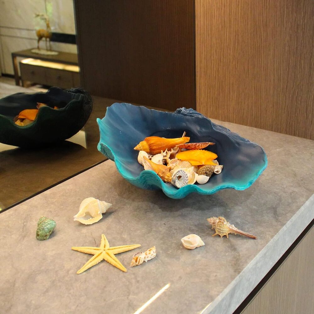 Large Blue-Aqua Sea Shell Bowl Resin Home Decoration Storage Nautical Gift