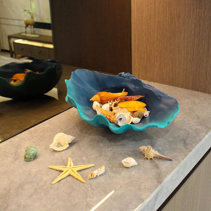 Large Blue-Aqua Sea Shell Bowl Resin Home Decoration Storage Nautical Gift