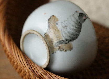 100cc China Song Dynasty Antique master tea cup ruyao cat ceramic cup