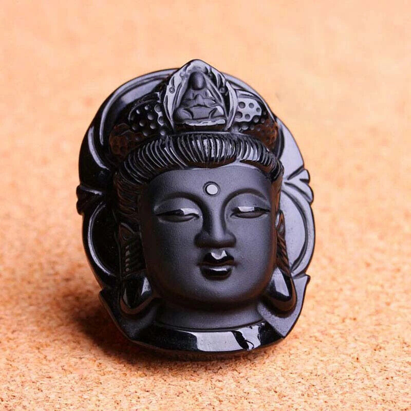 Necklaces Pendants Obsidian Buddha Head Women men Chain Pendant Amulet Jewelry