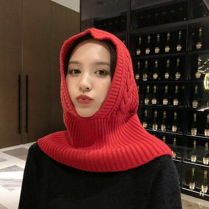 Knitted Hat Casual Warm Hood Snood Thick Neck Collar Neck Face Protect