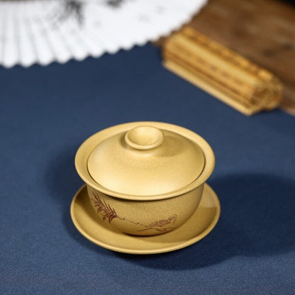 full handmade gaiwan real yixing zisha duan clay tureen hand carved bird 150ml
