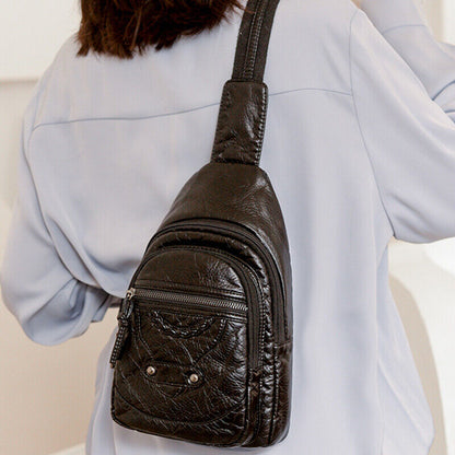 Women's Sling Backpack Faux Leather Crossbody Chest Bag Outddor Casual Daypack