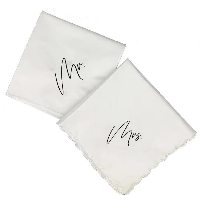 Mr Mrs Bride Groom Husband Wife Newlyweds Couple Handkerchief Wedding Engagement