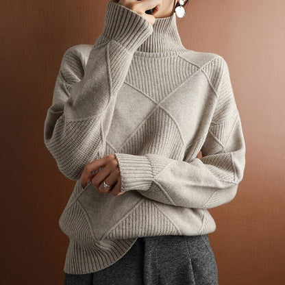 Women's Pullover Sweater Thickened Warmth Knitted Wool Sweater High Collar