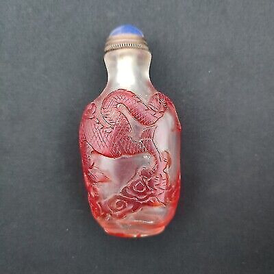 vintage chinese beijing glass snuff bottle red box dragon sculpture statue gift