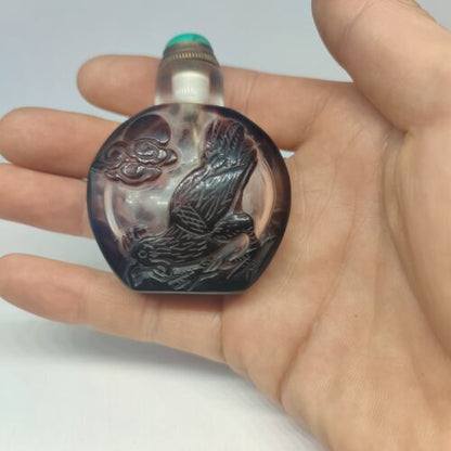 Peking Chinese Glaze Snuff Bottle Glass Carving Gifts Cute Animal Cock Statue