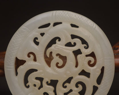 Antique Chinese Natural Hetian Jade Carving Phoenix Statue Exquisite Pendant Art