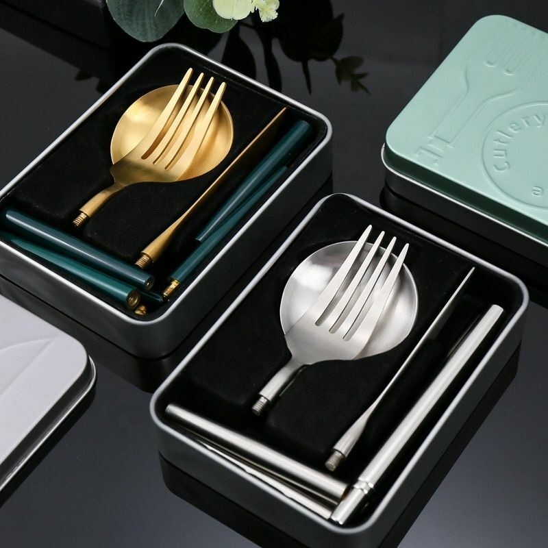 4Pcs/Set Collapsible Tableware Stainless Steel Cutlery Portable Travel Flatware