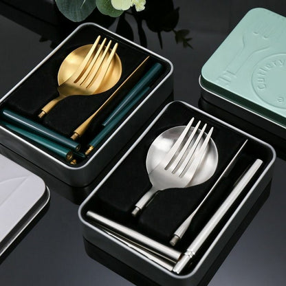 4Pcs/Set Collapsible Tableware Stainless Steel Cutlery Portable Travel Flatware