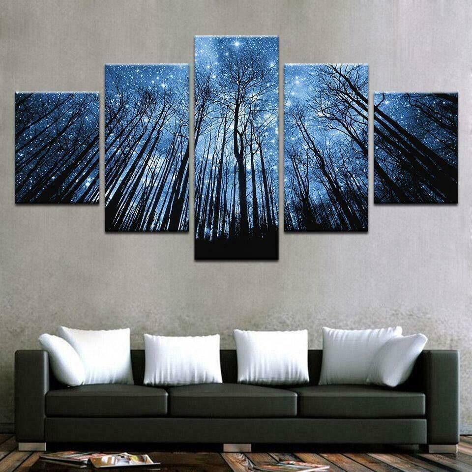 Forest Of Stars Night View 5 Panel Canvas Print Wall Art Poster Home Decoration