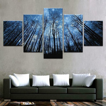 Forest Of Stars Night View 5 Panel Canvas Print Wall Art Poster Home Decoration