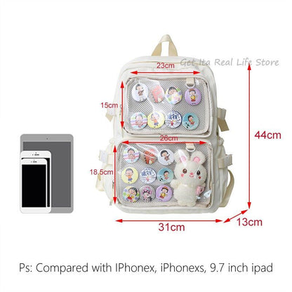 Girls Large School Pink Backpack Two Clear Pockets Display Women Big Bag