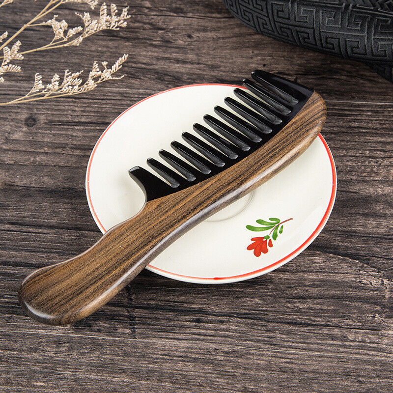 Wooden Anti Static Horn Comb Wide Toothed Comb Curly Brush Massage Hair Comb
