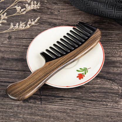 Wooden Anti Static Horn Comb Wide Toothed Comb Curly Brush Massage Hair Comb