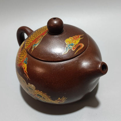 Vintage Chinese Yixing Purple Clay Teapot Zisha Ceramic Painted Dragon Teaware