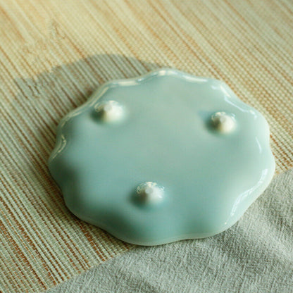 one cup saucer porcelain coaster for tea cup celadon Chinese cup mat handmade