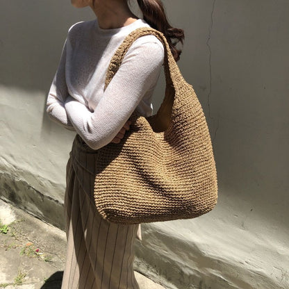 Women Shoulder Bags Woven Handbags Large Capacity Summer Beach Casual Tote Purse