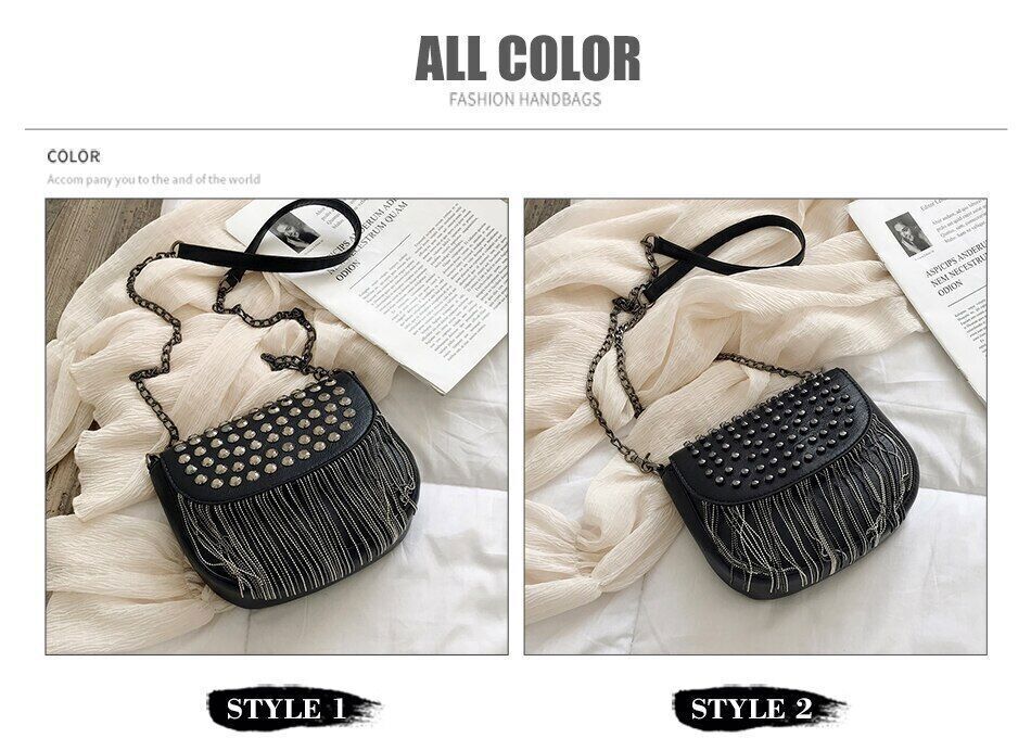 Women Bags Leather Shoulder Bags Sexy Shoulder Bag Lady Black Tassel Chains