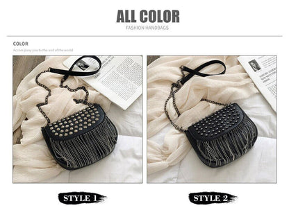 Women Bags Leather Shoulder Bags Sexy Shoulder Bag Lady Black Tassel Chains