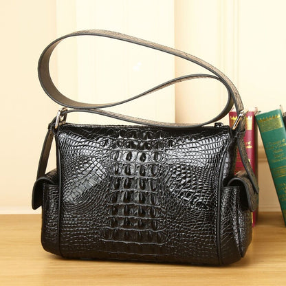 100% Real Leather Shoulder Bag, Designer Crocodile Embossed Sling Bag for Travel