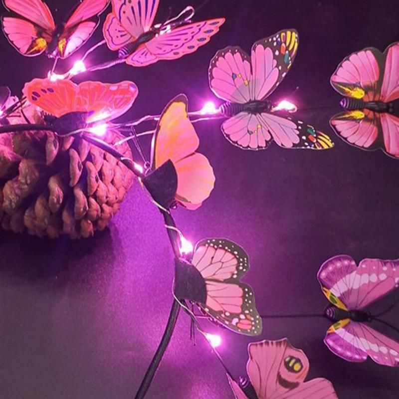Headband 3 Light Modes LED Glow Butterfly Flower Branch Party Costumes Headdress