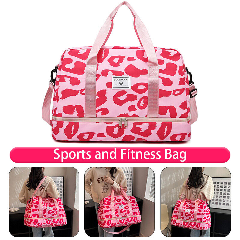 Travel Luggage Bag Women Leopard Waterproof Sport Gym Dry Wet Separation Handbag