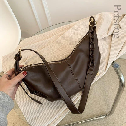 Soft Leather Handbags Vintage Crossbody Bags Solid Chains Shoulder Bag 34*13*9CM