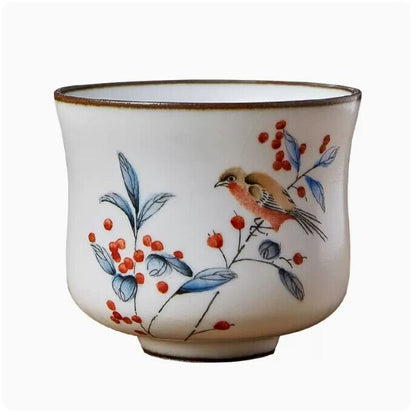 95ml China SongDynasty antique master teacup ruyao flower and bird ceramic cup-