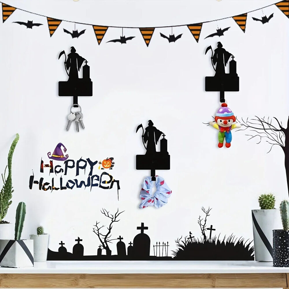 Halloween Wall Decor Hooks, Metal Key Holder Grim Reaper Wall Hanger Organizer