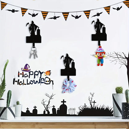 Halloween Wall Decor Hooks, Metal Key Holder Grim Reaper Wall Hanger Organizer