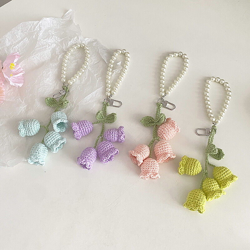 1Pc Flower Knitted Keychain Keyring Women Crocheted Wool Flower Leaf Bag Pendant