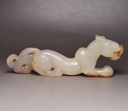 Chinese Hetian Jade Hand Carved Beast Statue Collection Exquisite Figurines Art