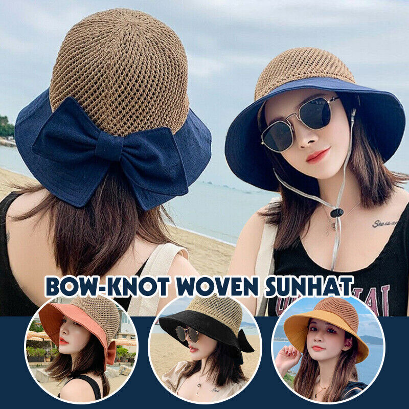 Women Ladies Summer Sun Beach Straw Hat Floppy Wide Brim Foldable Cap Bucket Hat