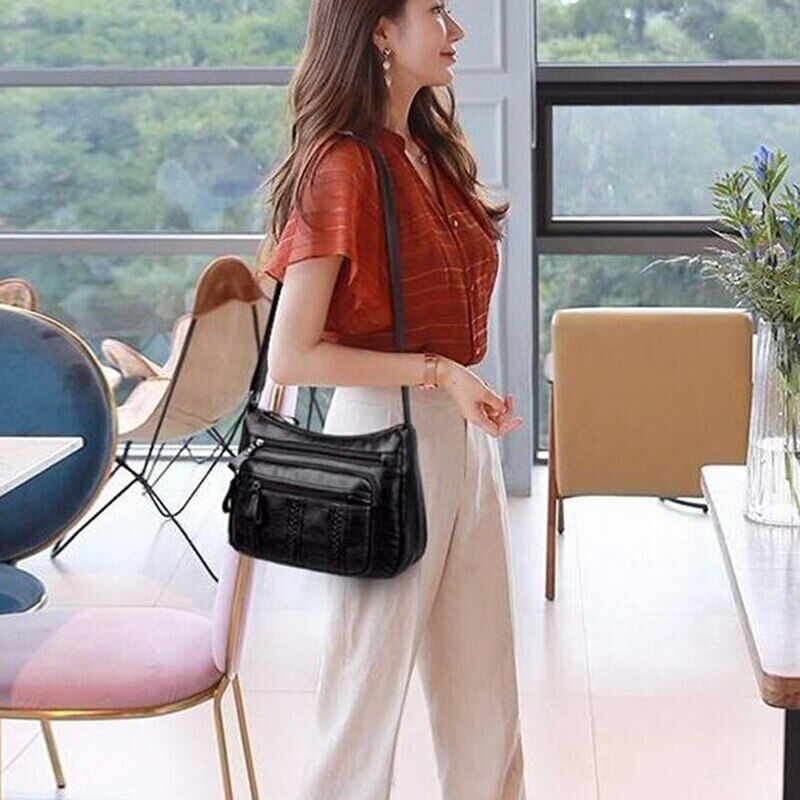 Soft Pu Leather Shoulder Bag Messenger Bag Small Size Purse Handbags Black Flap