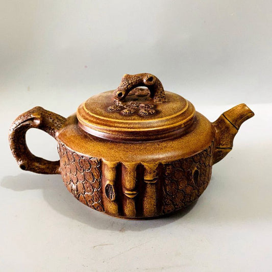 Vintage Chinese Yixing Purple Clay Teapot Zisha Ceremony Pine Bamboo Teaware Art