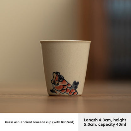 1Pc Chinese Ceramics Hand Drawn Kungfu Teacup Household Cup Tea Tasting Cup