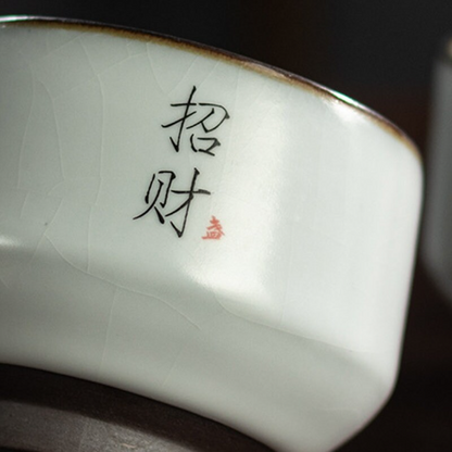 Ruyao Ceramic Teacup Set of 2 Cups Lovely Cat Chinese Kung Fu Tea Cup 140ml