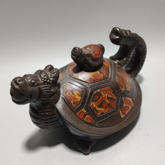 Chinese Yixing Purple Clay Teapot Zisha Ceramic Carving Dragon Turtle Teaware