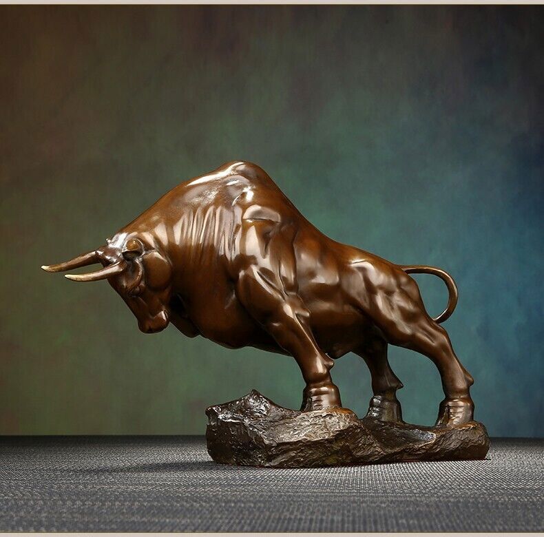 15 lbs,Bronze Wall Street Bull Sculpture Cow Cattle OX BRASS Statue Animal Art
